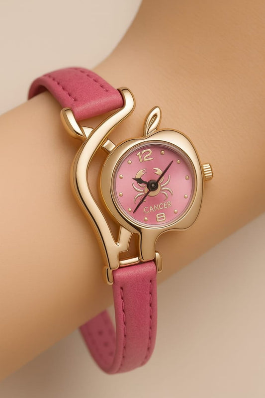 Apple Shape Woman Watch | Elegant Zodiac Design with Comfortable Leather Strap