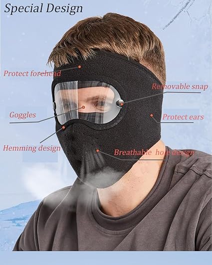 Winter Combo Deal: Windproof Anti-Dust Full Face Mask with HD Anti-Fog Goggles + 1 Pair Woolen Knee Warmers
