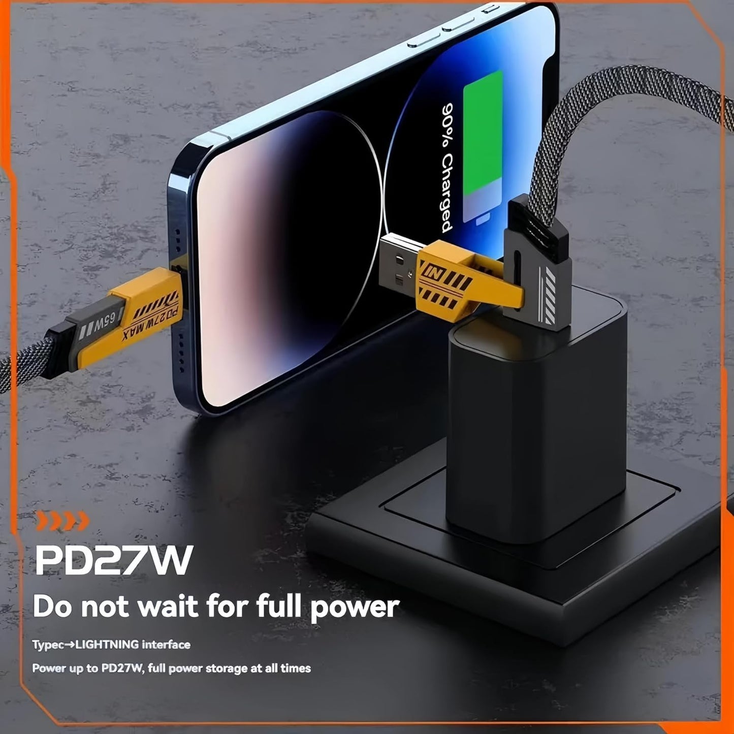 4-in-1 Fast Charging Cable 65W PD | Multi-Connector USB-C, USB-A to Lightning & Type-C Cord for iPhone, Samsung, MacBook