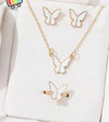Elegant Butterfly Necklace Set for Women (4 Pcs) | White Pendant, Earrings & Ring Jewelry