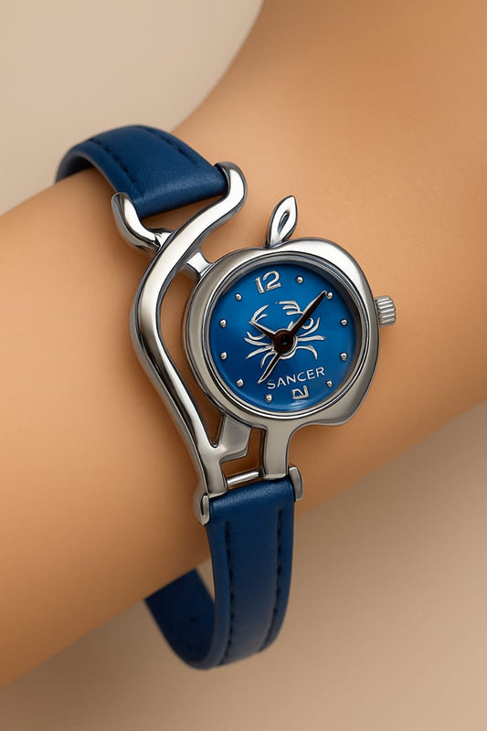 Apple Shape Woman Watch | Elegant Zodiac Design with Comfortable Leather Strap