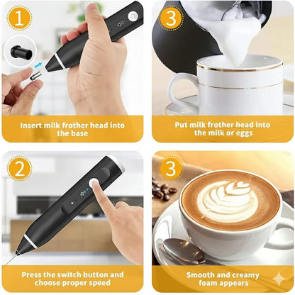 2-in-1 Electric Rechargeable Milk Frother | Handheld Mini Coffee Beater